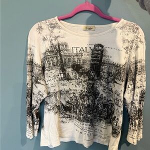 Cactus Italy Graphic Long Sleeve Top - Black and White